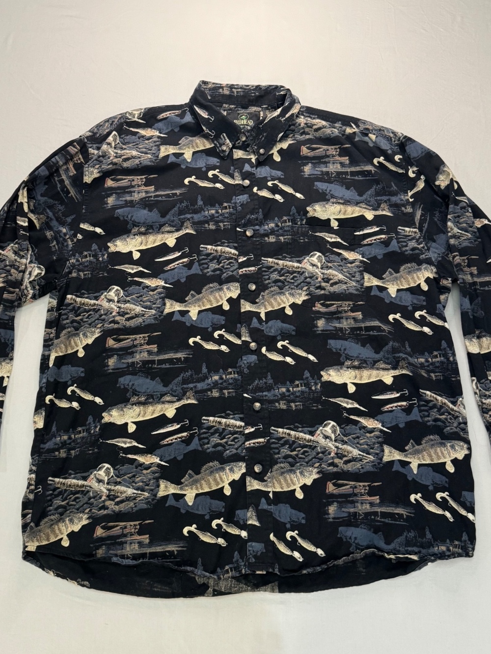 Vintage RedHead Fishing Shirt Men’s XL 100% Cotton Bass Fish Lures Outdoors